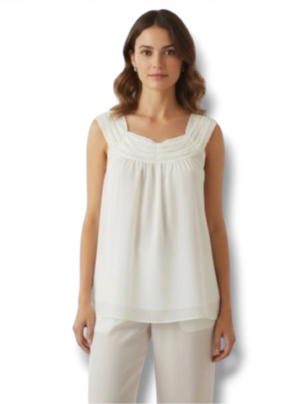 Sears Covington Vintage Y2K Top Sheer Lined Ruched Chiffon Sleeveless Blouse M 🍭